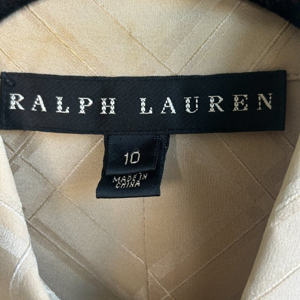 Ralph Lauren Black Label Classic Tan 100% Silk Blouse Size 10 - Picture 3 of 7
